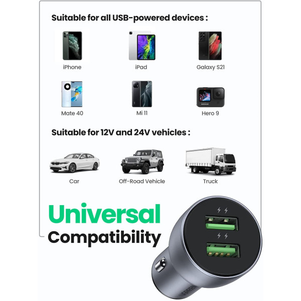 Авто зарядка UGREEN CD213 36W 2xUSB QC 3.0 3A Car Charger (Темно-синій)