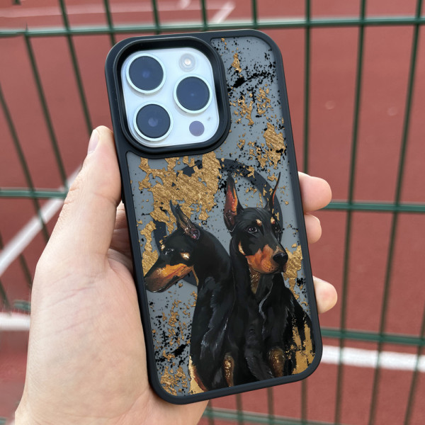 Чехол для iPhone 15 Доберман Мрамор