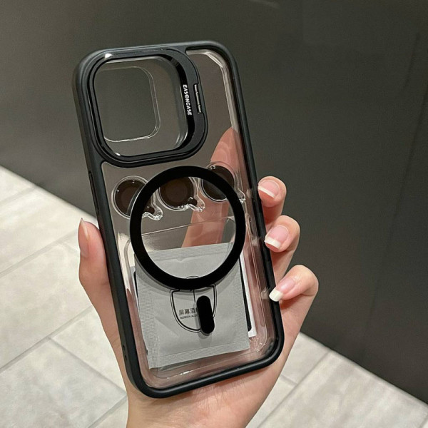 Чехол для iPhone 15 прозрачный с MagSafe и подставкой на камере Чорный