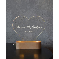Лампа в форме сердца с вашими именами