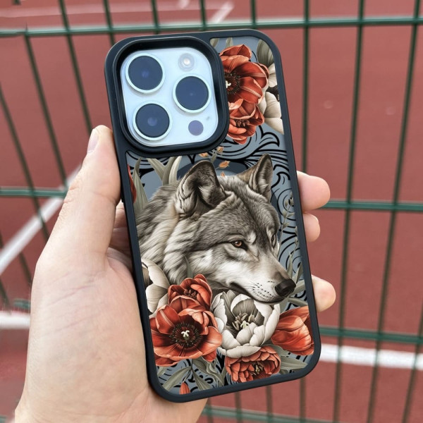 Чехол для iPhone 15 Волк Цветы