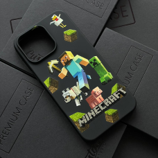 Чехол для iPhone 15 Pro Max Черный силикон с MagSafe - Minecraft