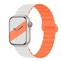 Ремінець Double для Apple Watch Silicone Magnetic Series Біло-Помаранчевий