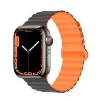 Ремінець Double для Apple Watch Silicone Magnetic Series Сіро-Помаранчевий
